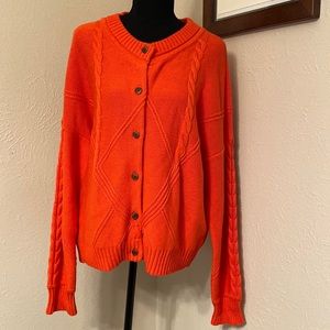 Cabi tangerine orange cableknit cardigan sweater style 5449 XL